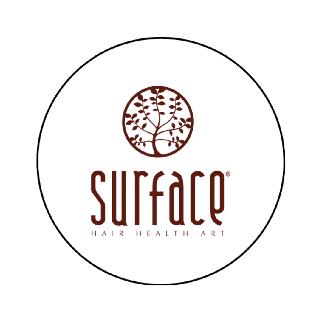 Surface Hair Health Art logo with stylized tree design.